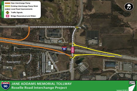 I-90 at Roselle Rd, Interchange (MP 65.5), Central Road Reconstruction and New Ramp